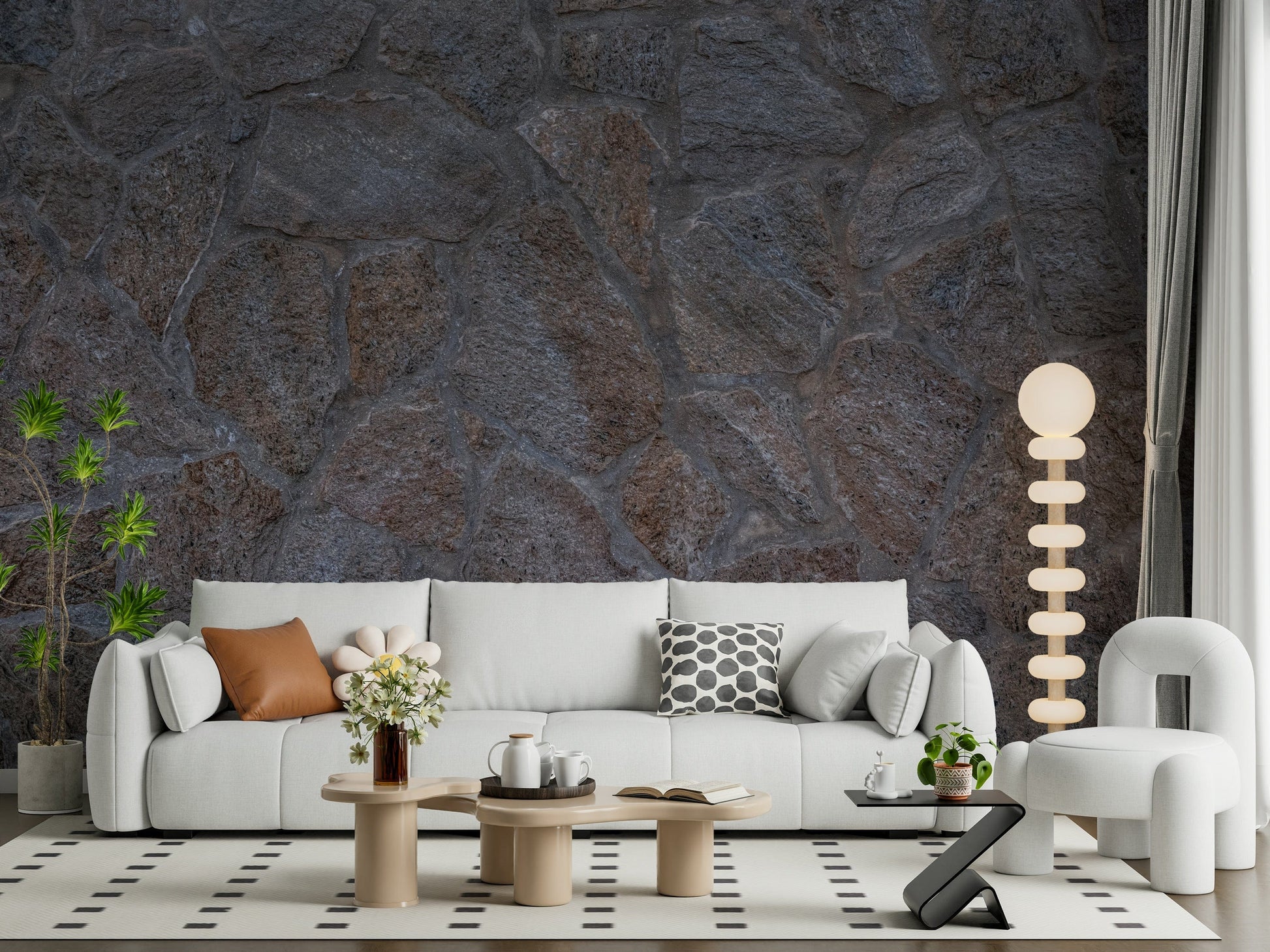A contemplative textured rock wallpaper mural for a feature wall.


