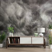 A calming storm theme wallpaper mural that defines a space.


