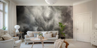 An artistic dark cloudscape mural on minimalist wallpaper.

