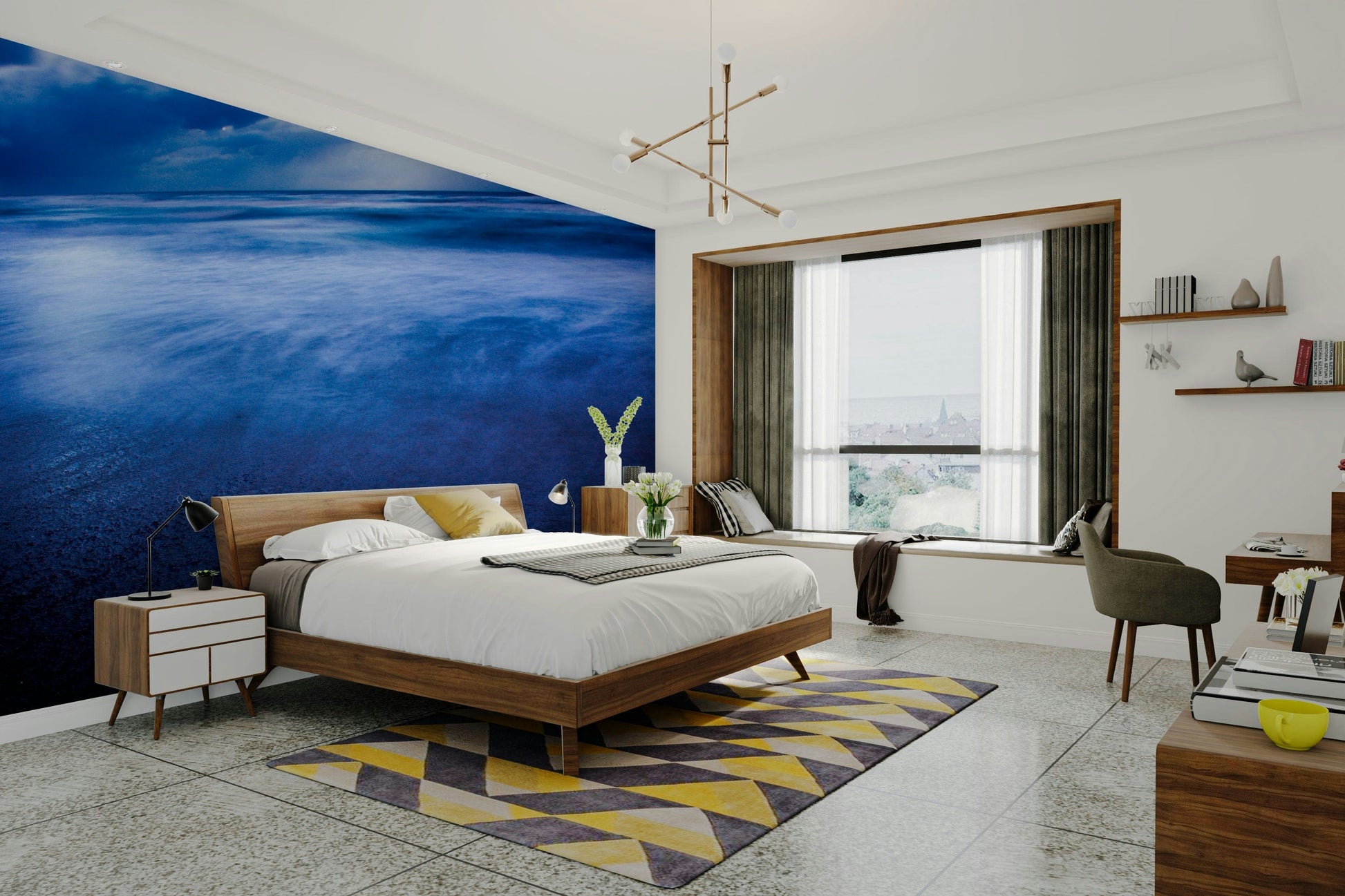 A beautiful powerful sea wall mural for a living room.

