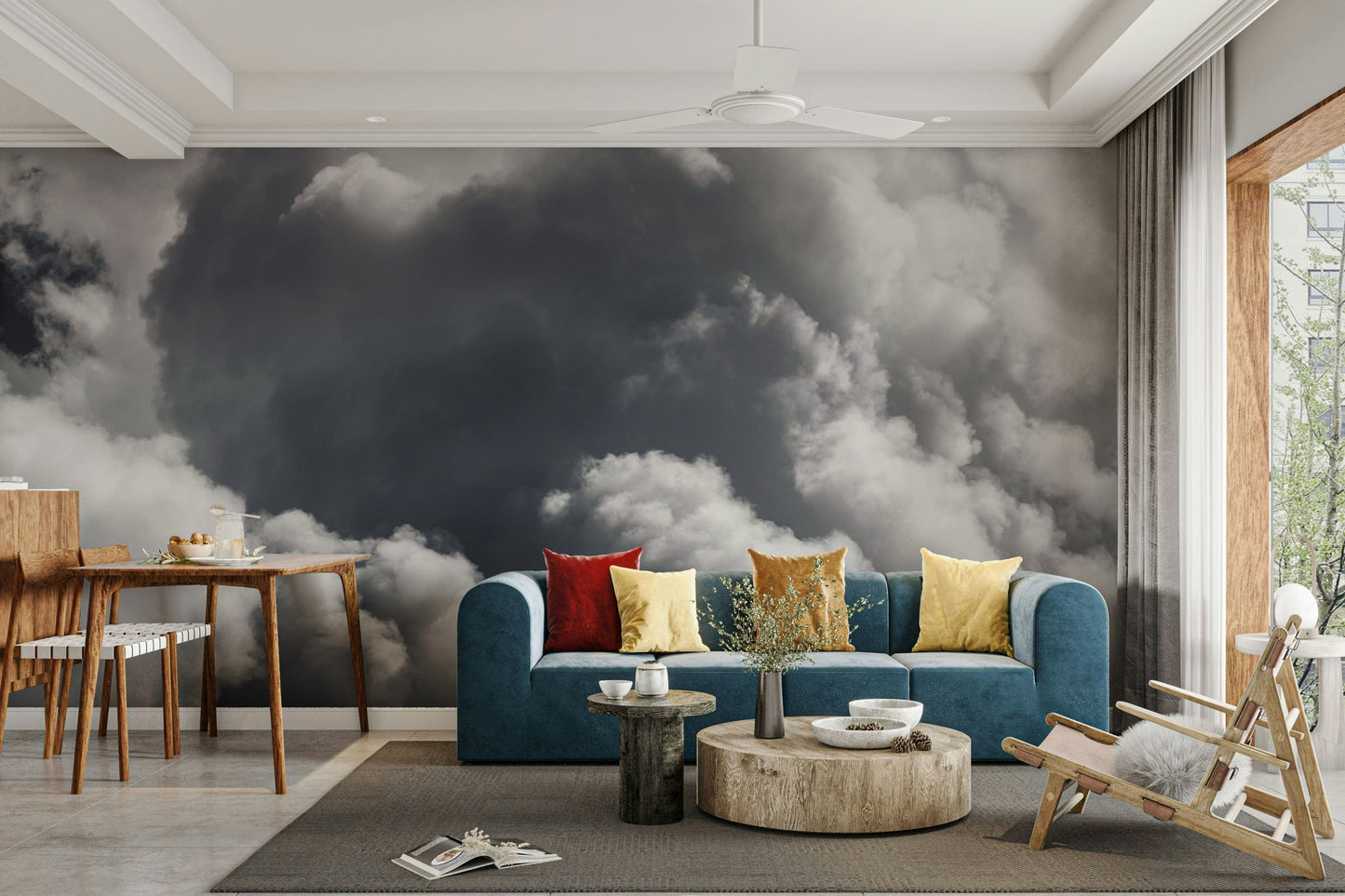 The wallpaper is used as a feature wall in a bedroom.