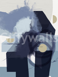 Creative wall mural with layered artistic forms

