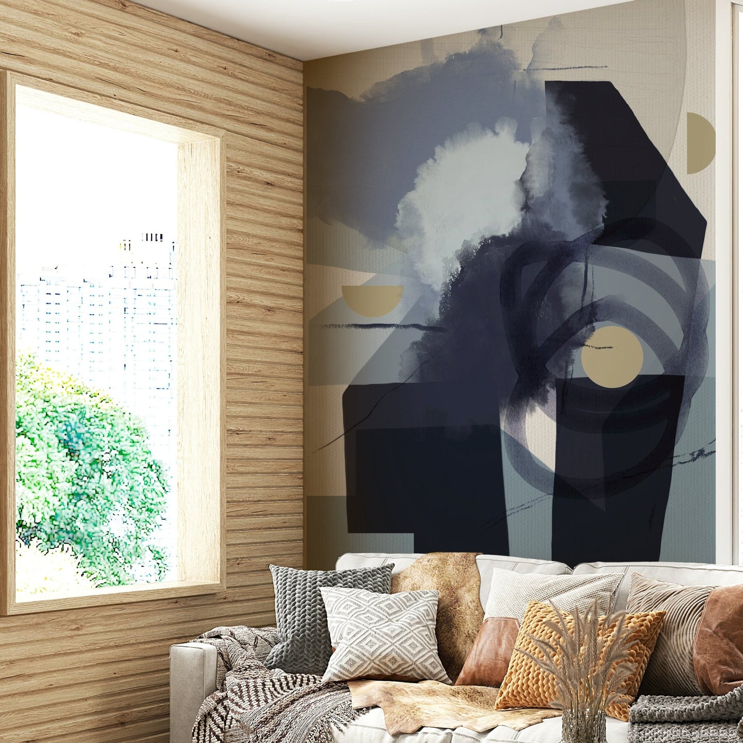 Wall mural featuring bold shapes and soft edges

