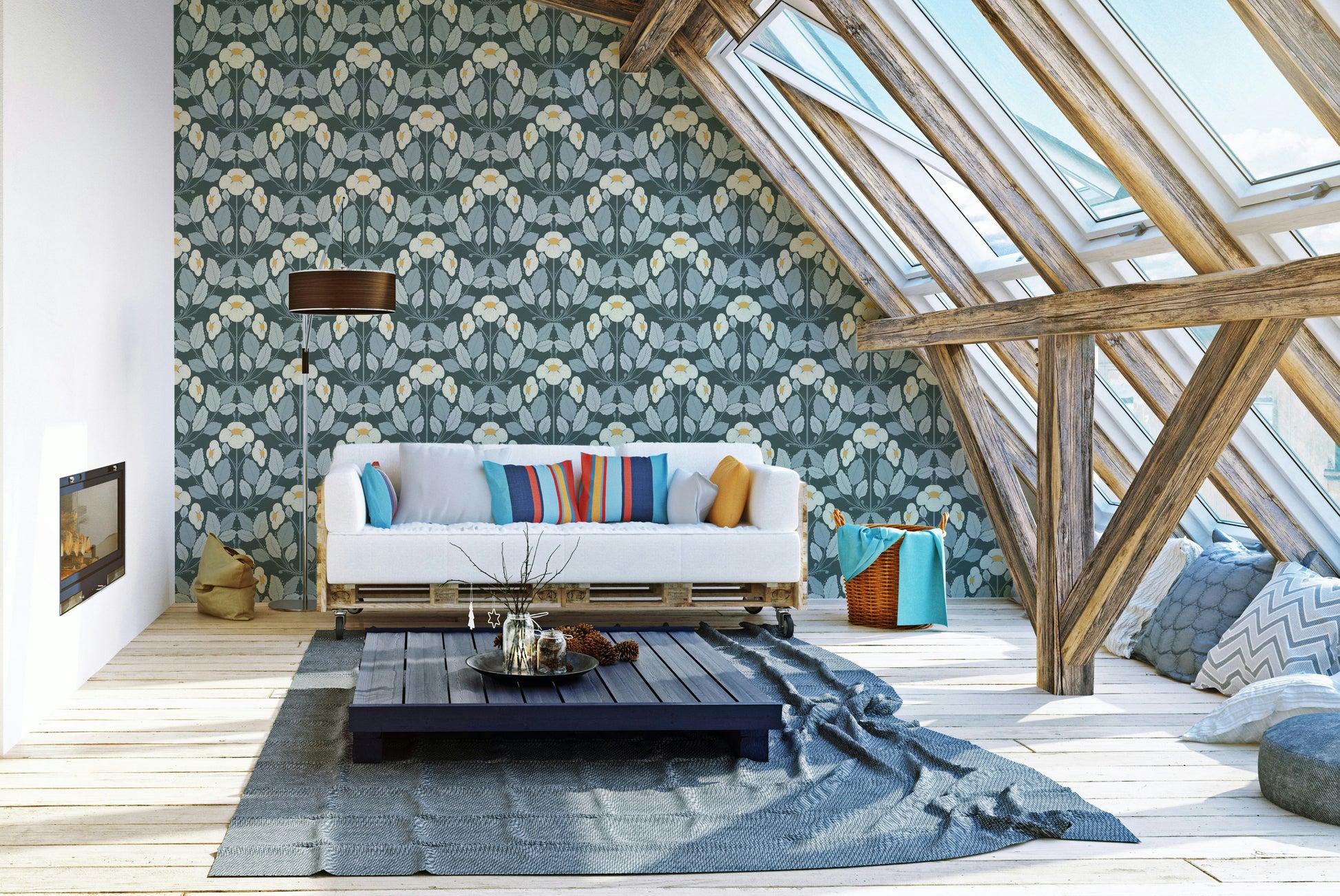 Forest Night wallpaper with botanical and whimsical elements

