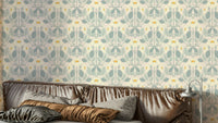 Strawberry folk wallpaper in blush and cream tones

