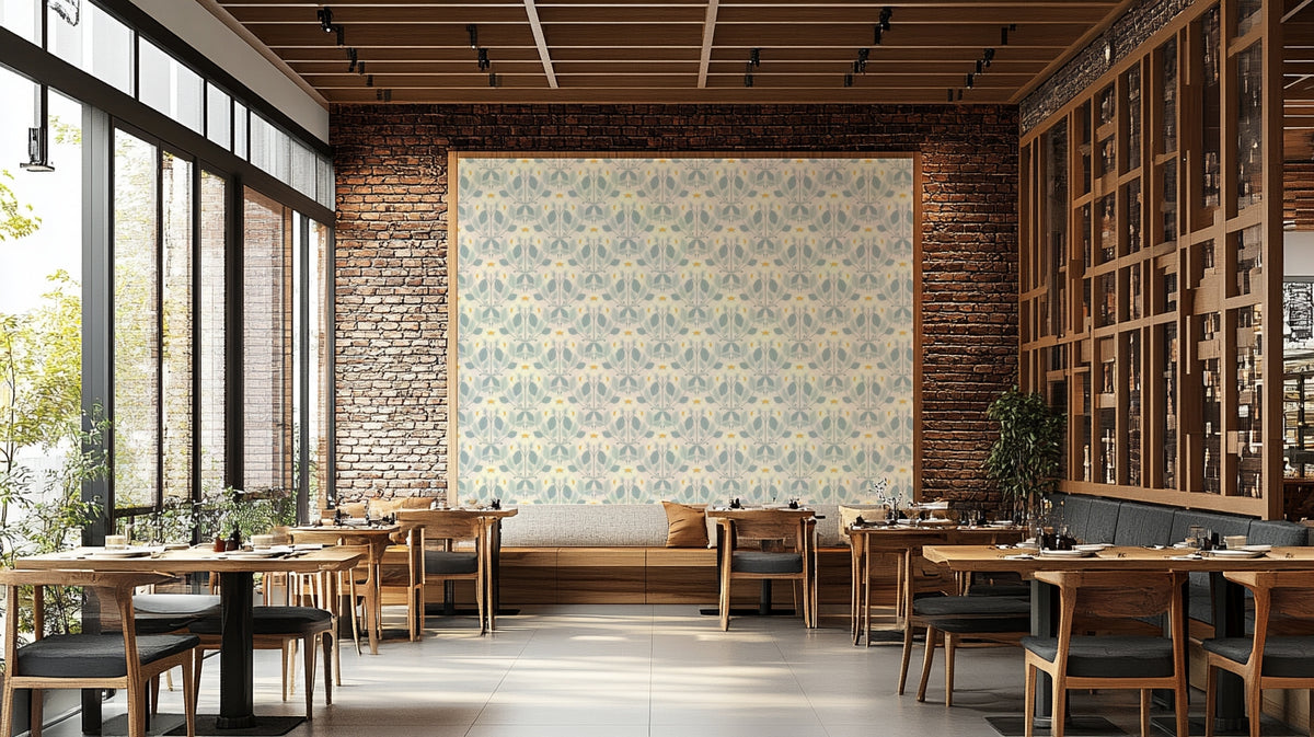 Strawberry-themed folk wallpaper in soft pastel hues

