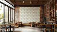 Strawberry-themed folk wallpaper in soft pastel hues

