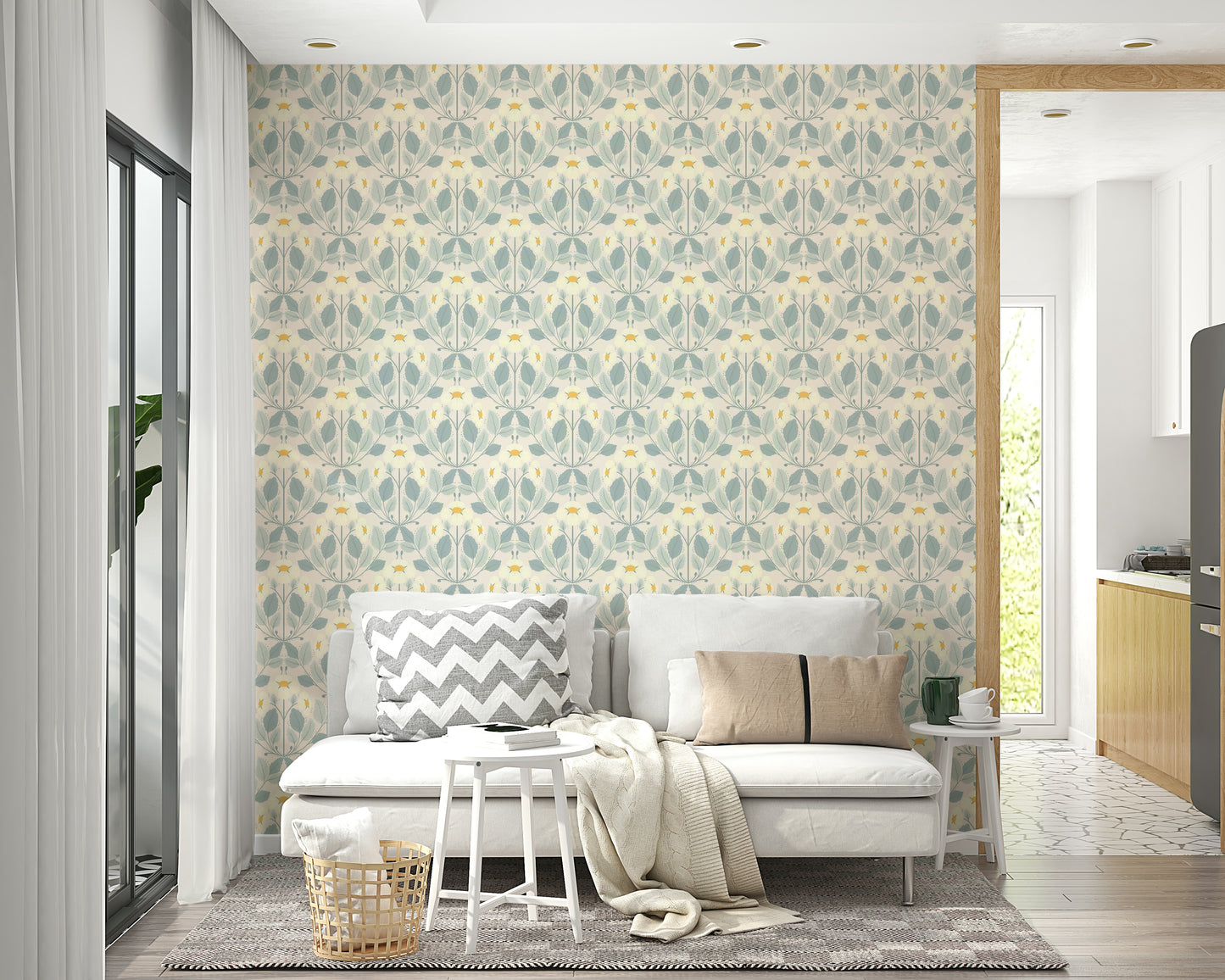 Blush pink wallpaper with vintage strawberry pattern

