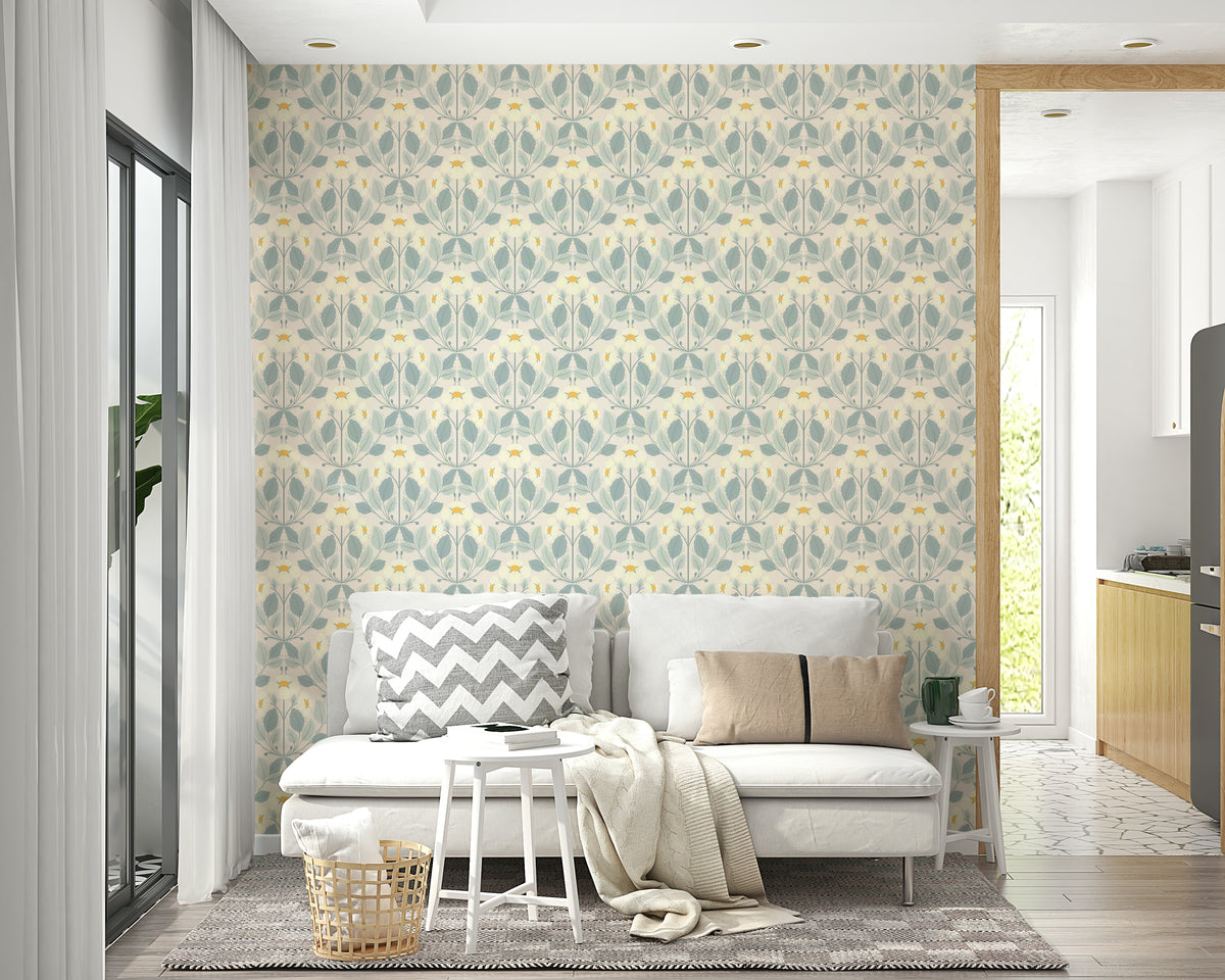 Blush pink wallpaper with vintage strawberry pattern

