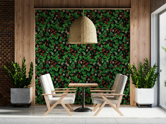 Wild Roses and Butterflies Wallpaper — elegant botanical design with pastel pink, green, and yellow accents.