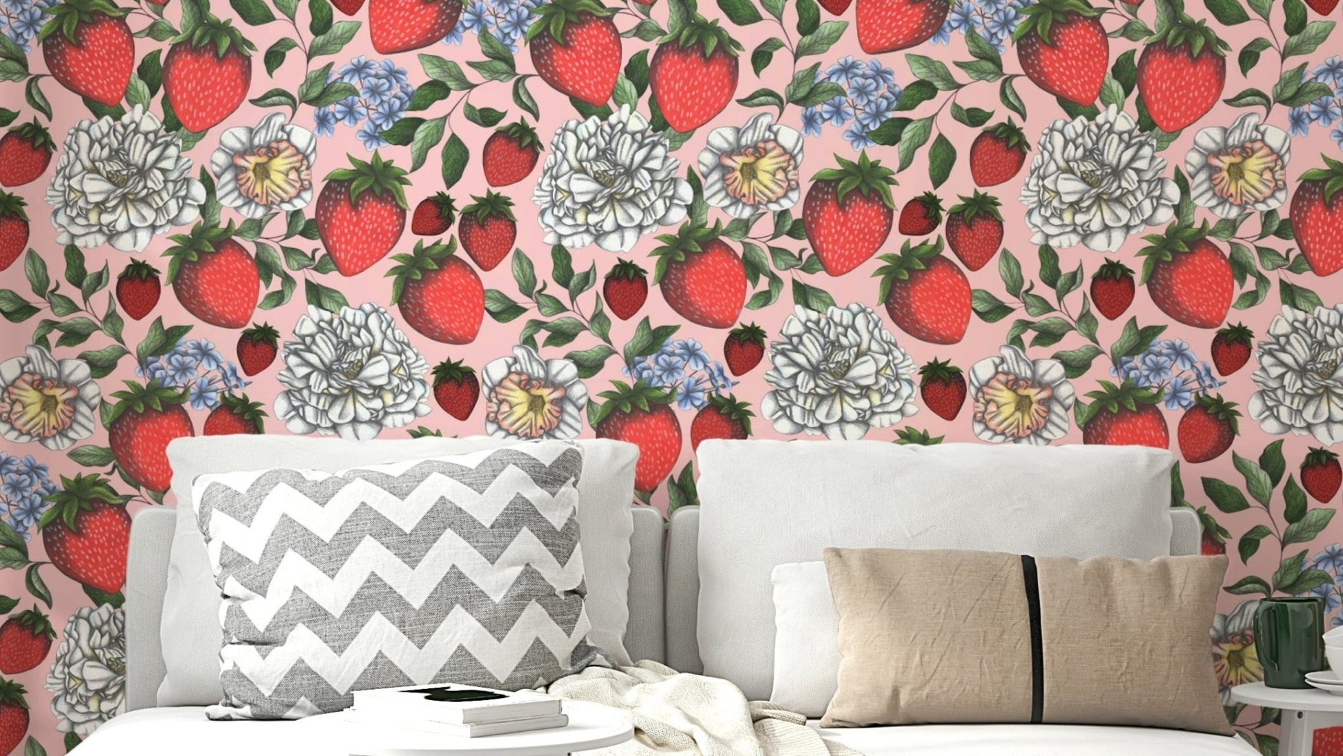 A repeating pattern of ripe red strawberries
