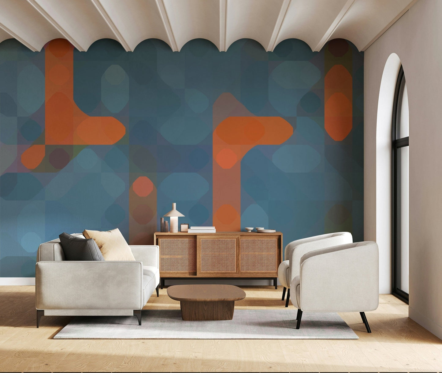 Urban inspired wall mural in cool shades