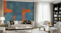 Graphic light posts wall mural in orange