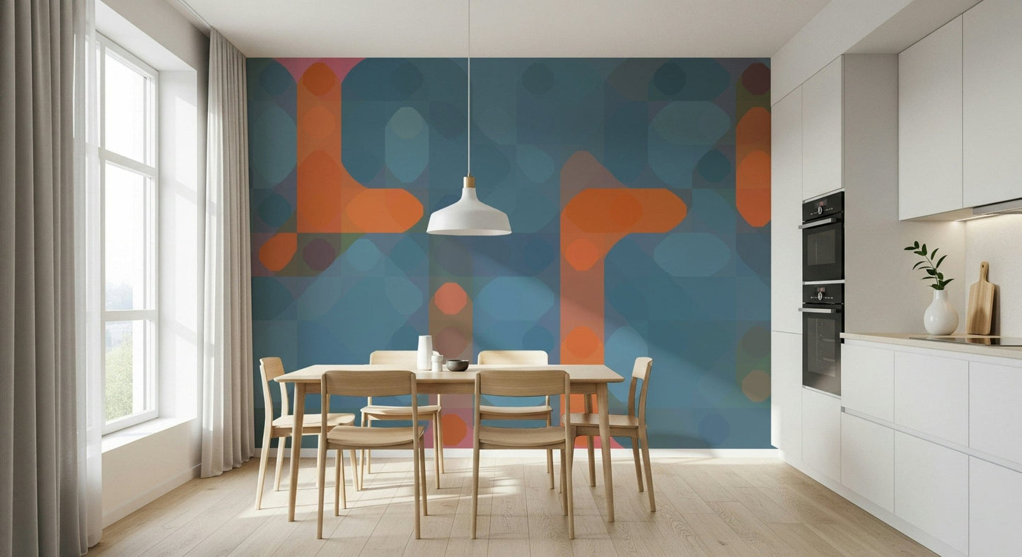 Modern city lights wall mural with orange glow