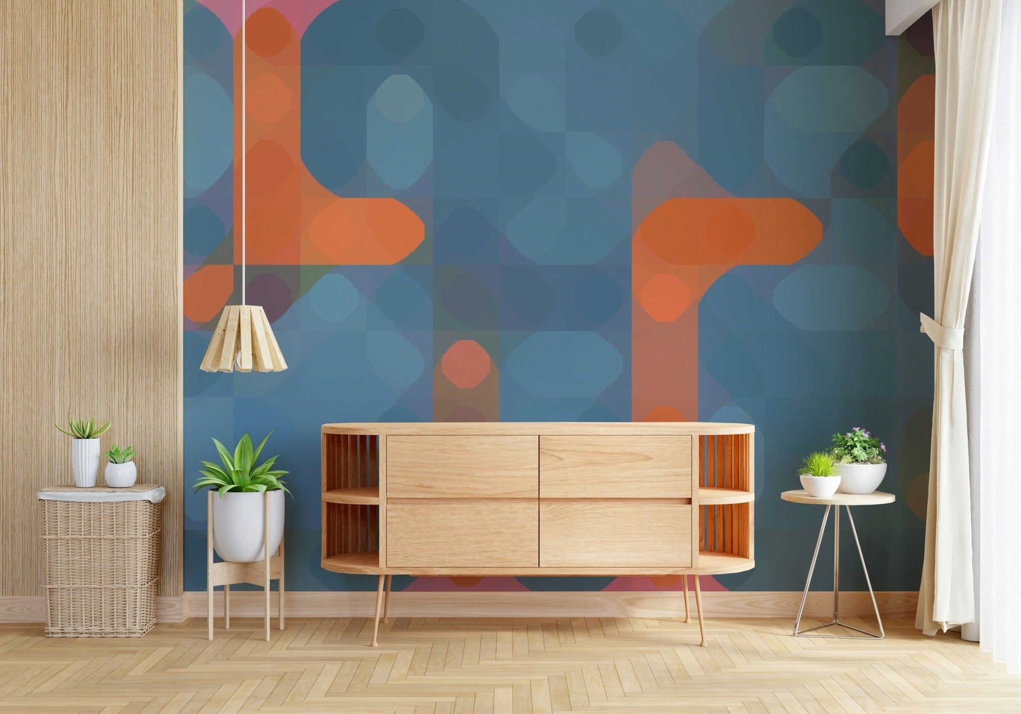 Abstract streetlights wall mural in blue tones