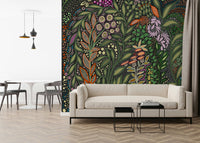Enchanted Foliage Wall Mural — lush tropical garden with vibrant bird-of-paradise flowers.