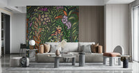Decorative mural featuring vibrant Strelitzia blooms and tropical greenery.