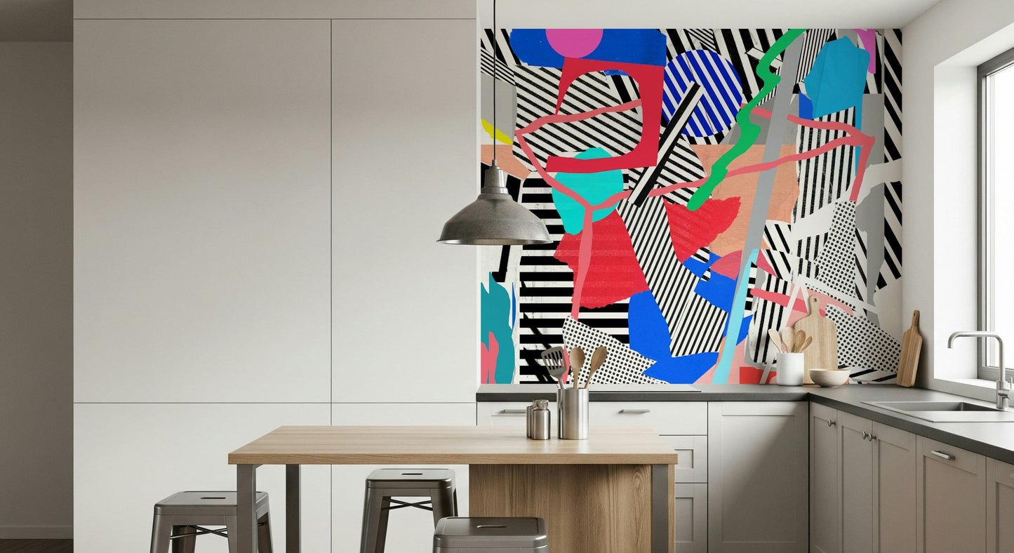 A calming abstract design wallpaper mural that defines a space.