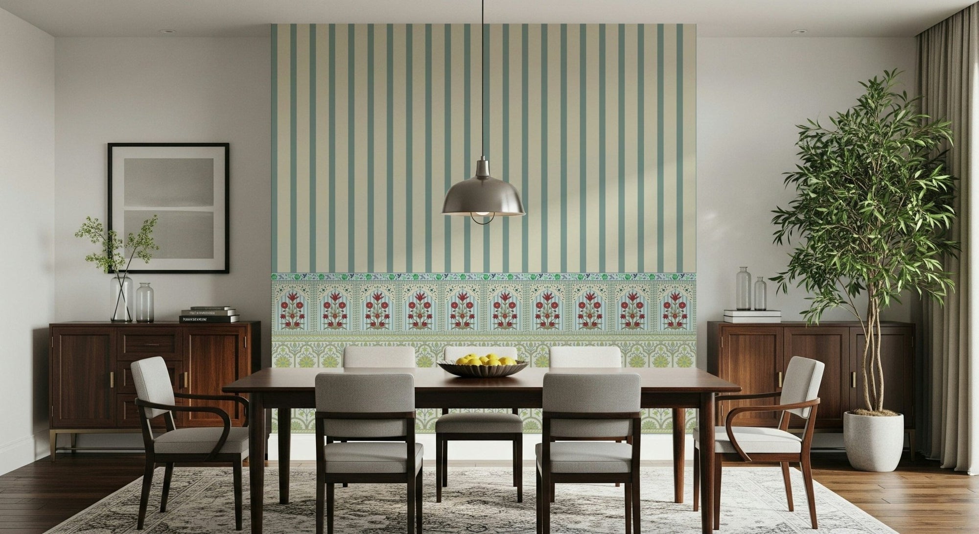 Striped Garden Border Wall Mural in an open-plan living space.