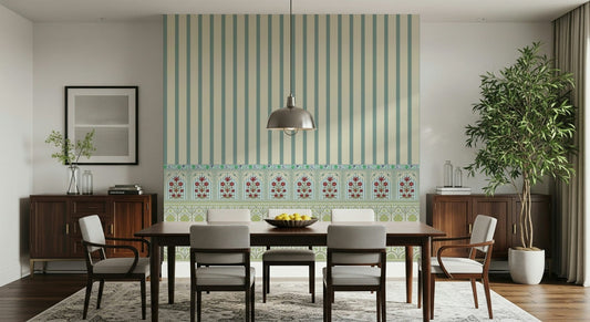 Striped Garden Border Wall Mural in an open-plan living space.