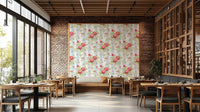 Striped Rose Garden Wallpaper with delicate botanical details.

