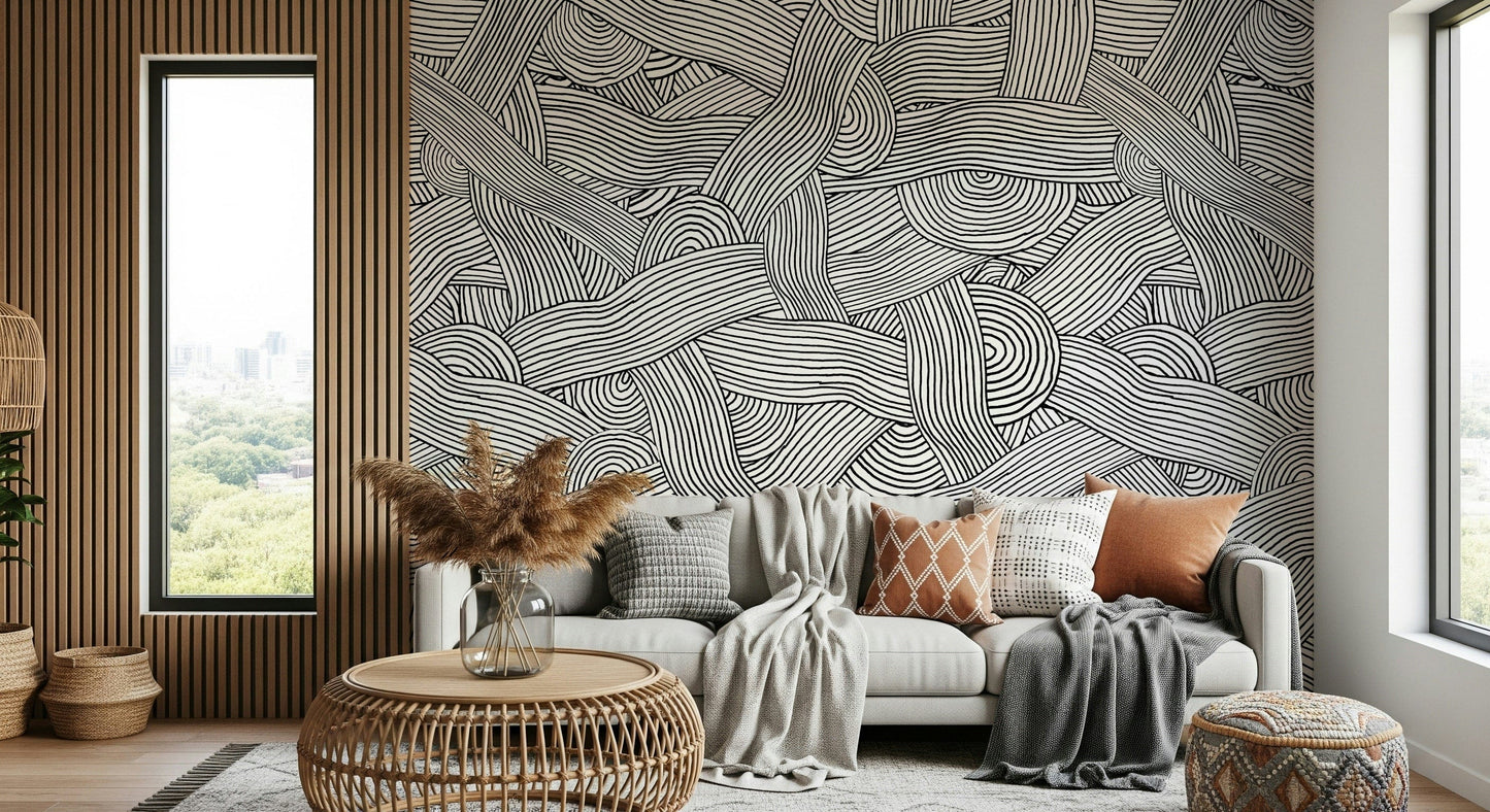 Monochromatic Striped Maze  Wall Mural
