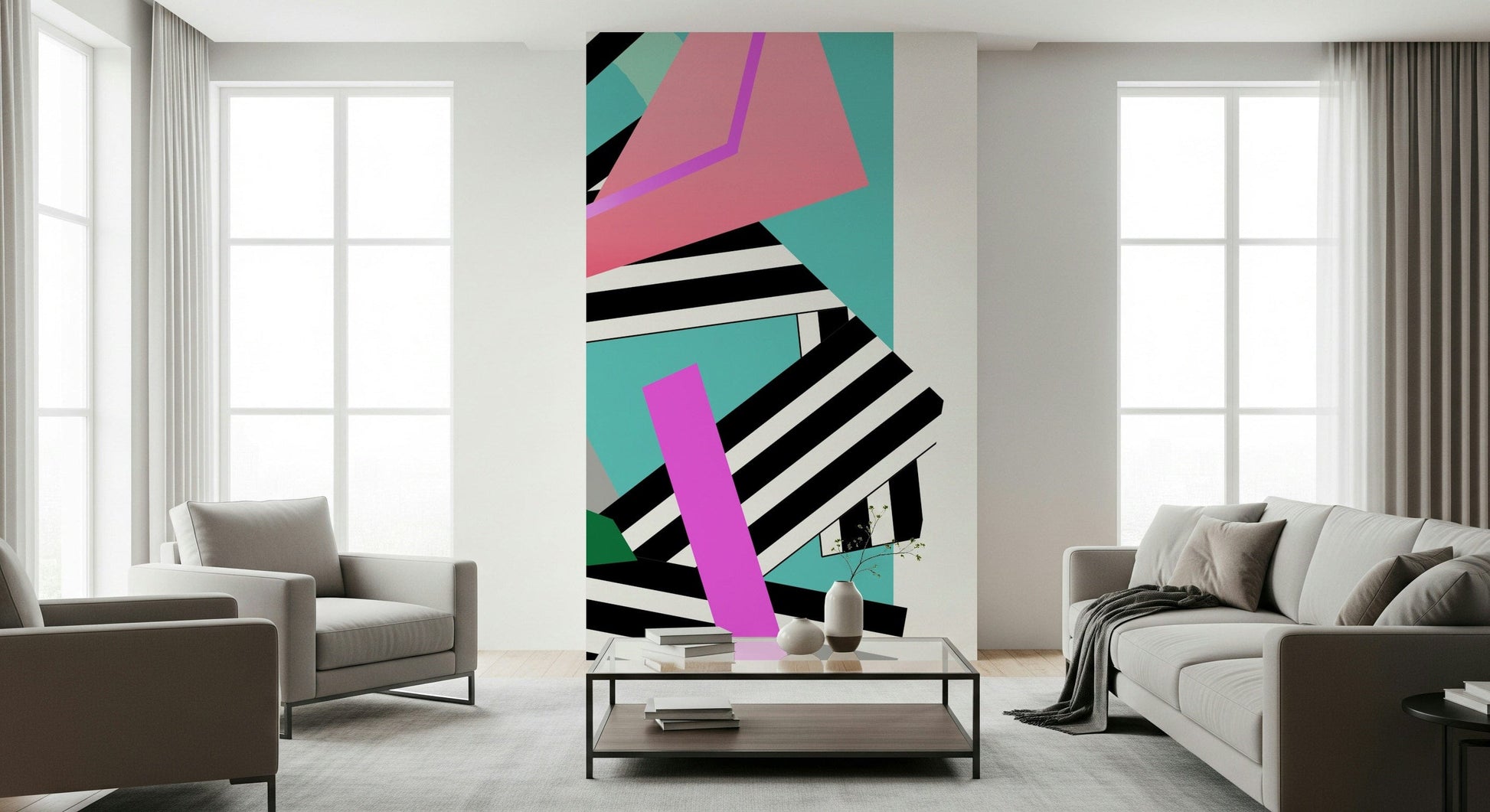 An artistic chaotic form mural for home decor.

