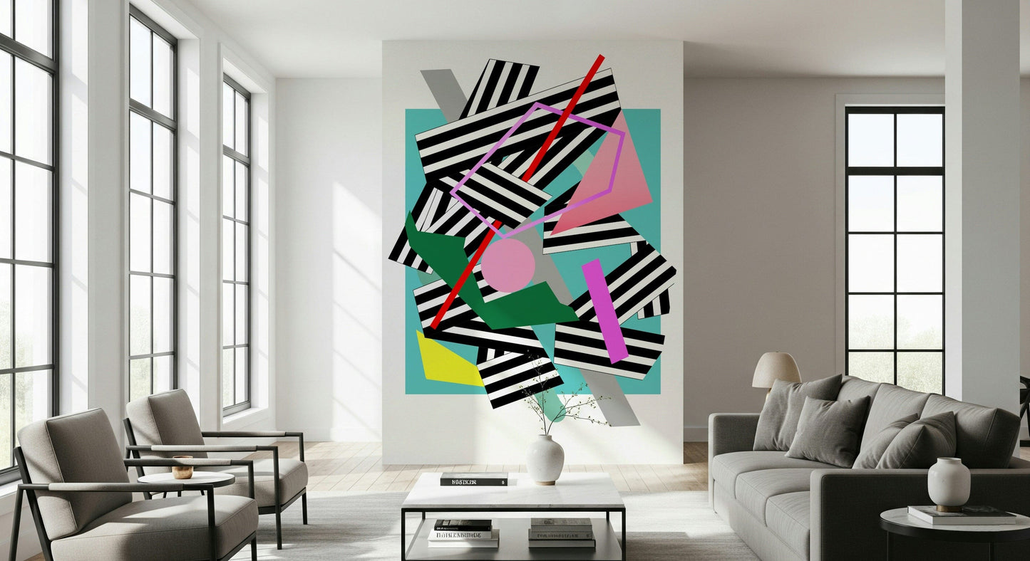 A graceful subtle energy wall mural in cool, natural tones.

