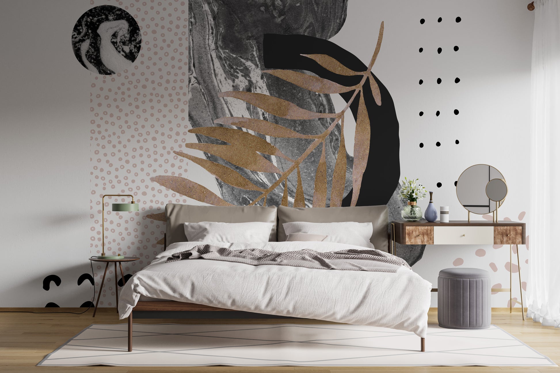 Abstract marble mural in monochrome tones
