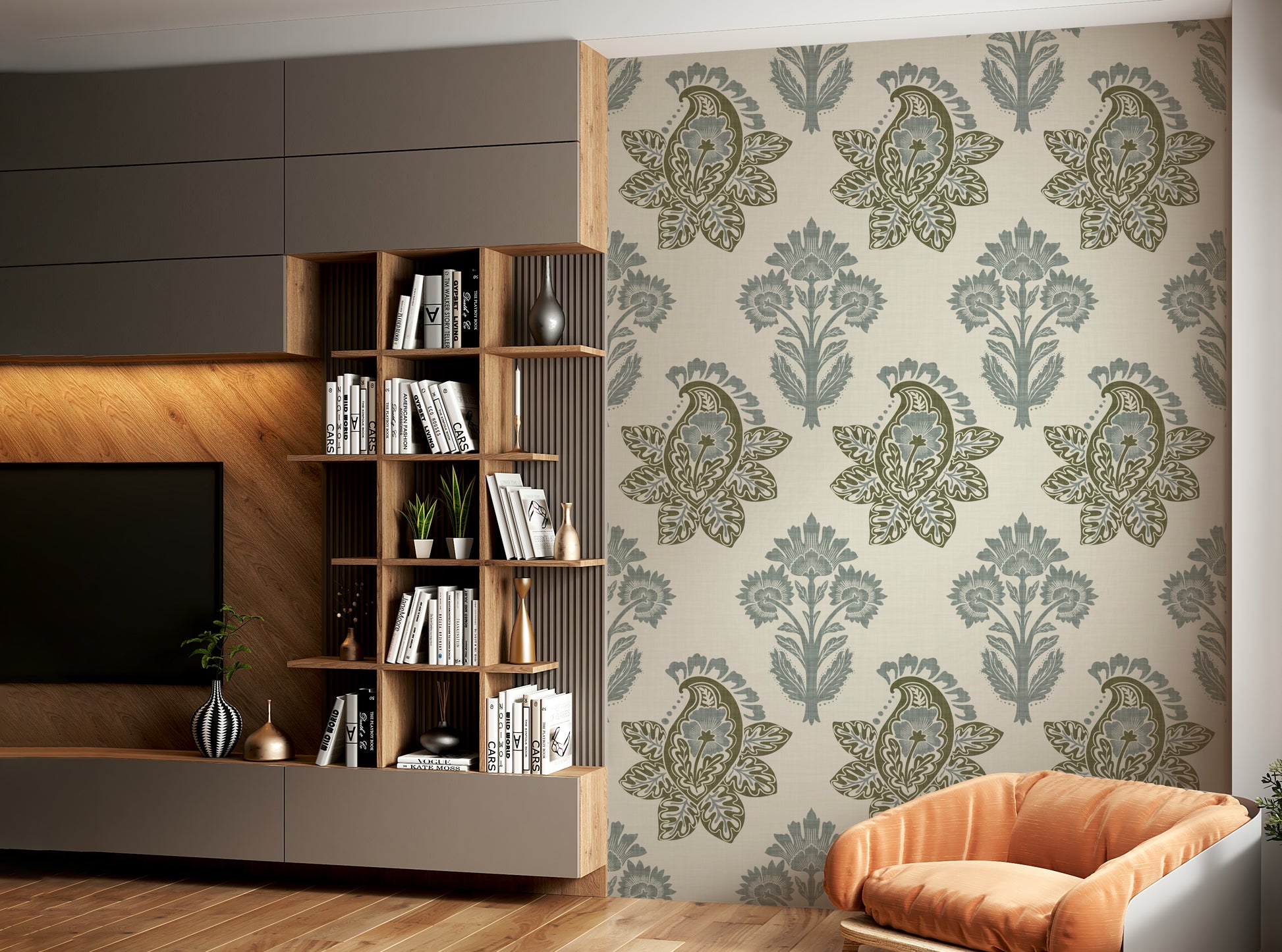 Elegant paisley design with leafy details

