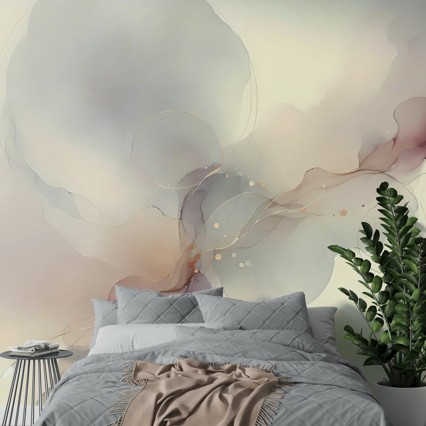 Dining room feature wall using a matte finish Subtle Breeze Wall Mural.