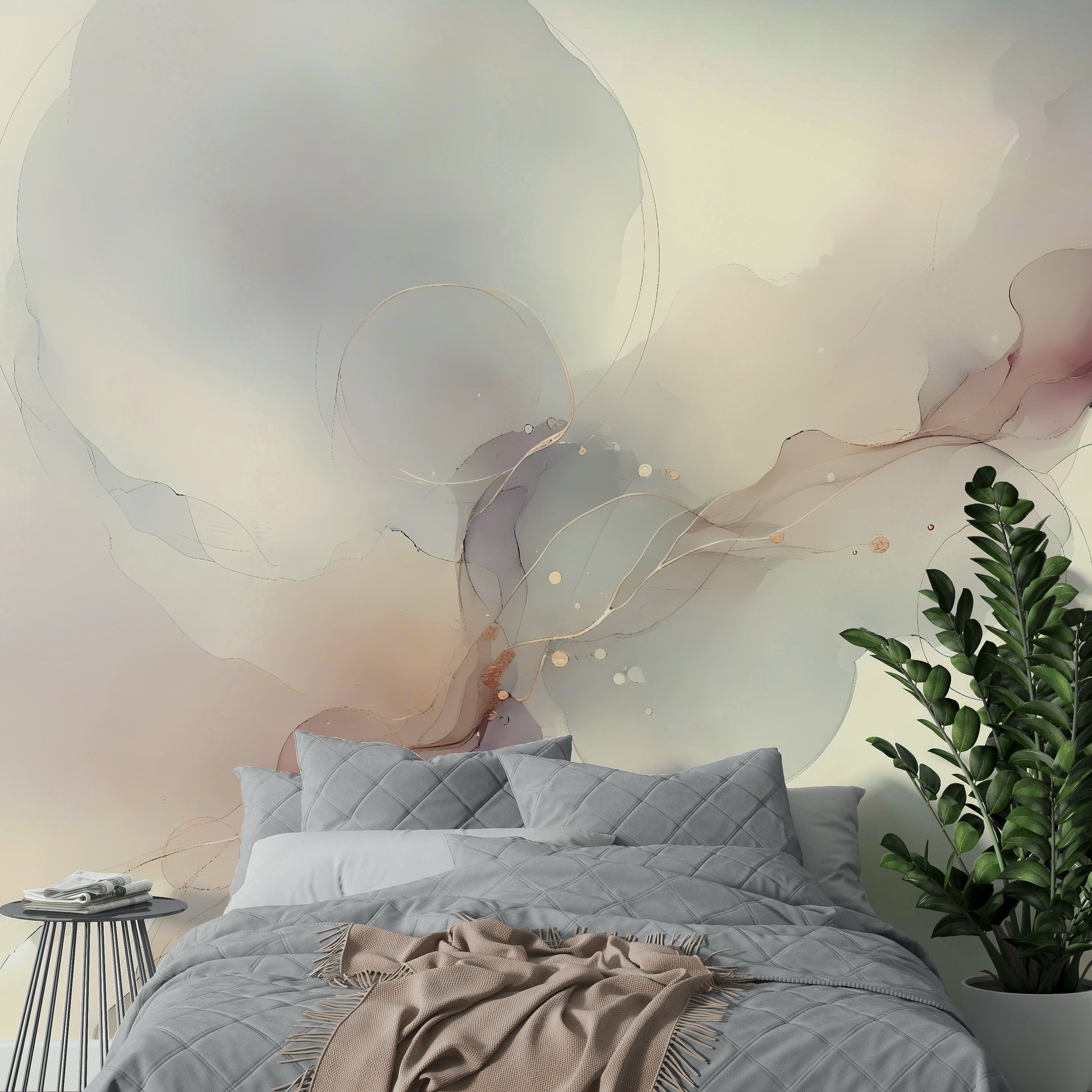 Dining room feature wall using a matte finish Subtle Breeze Wall Mural.