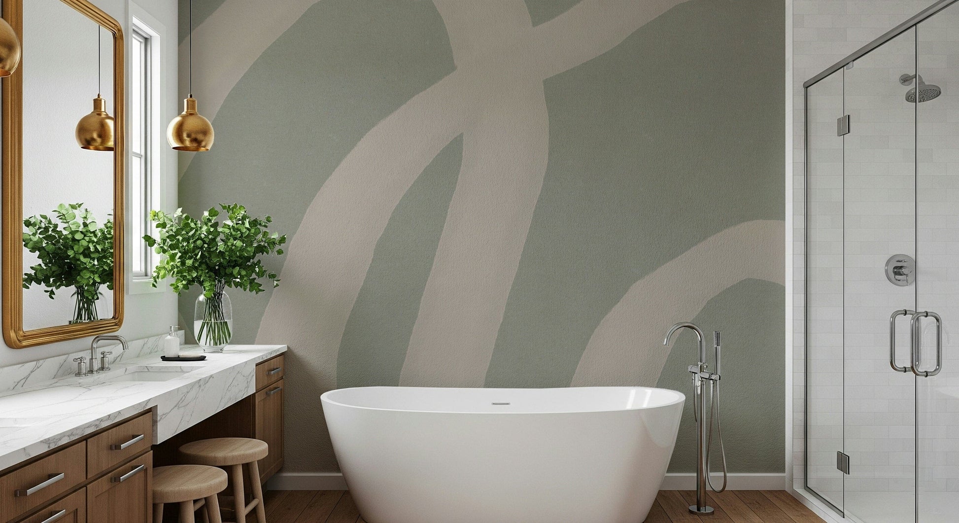 A beautiful modern art wall mural for a living room.