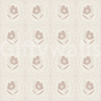 A warm, understated wallpaper featuring tiny floral emblems in a repeated grid.