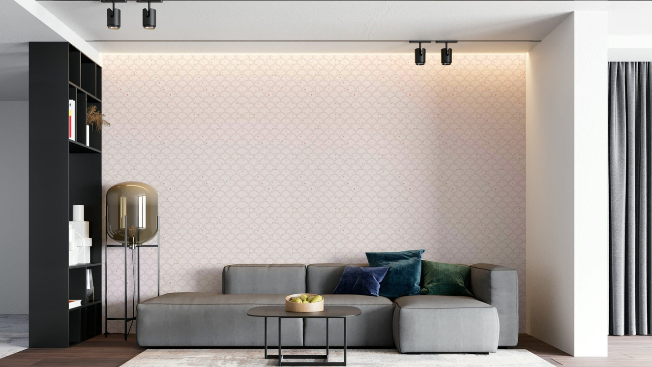 Subtle Scallops Wallpaper in a soft sage green for a modern apartment nursery.