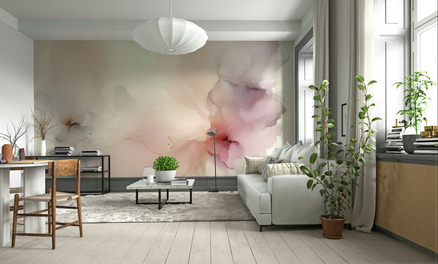 Subtle Serenity Wall Mural used as a soft and calm backdrop in a quiet study room.