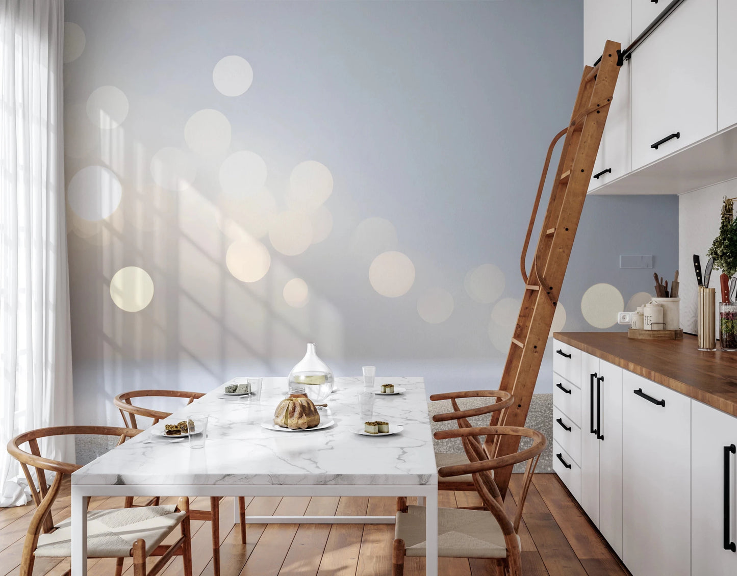 A glittery surface texture on a Subtle Sparkle Wall Mural for modern dining area .