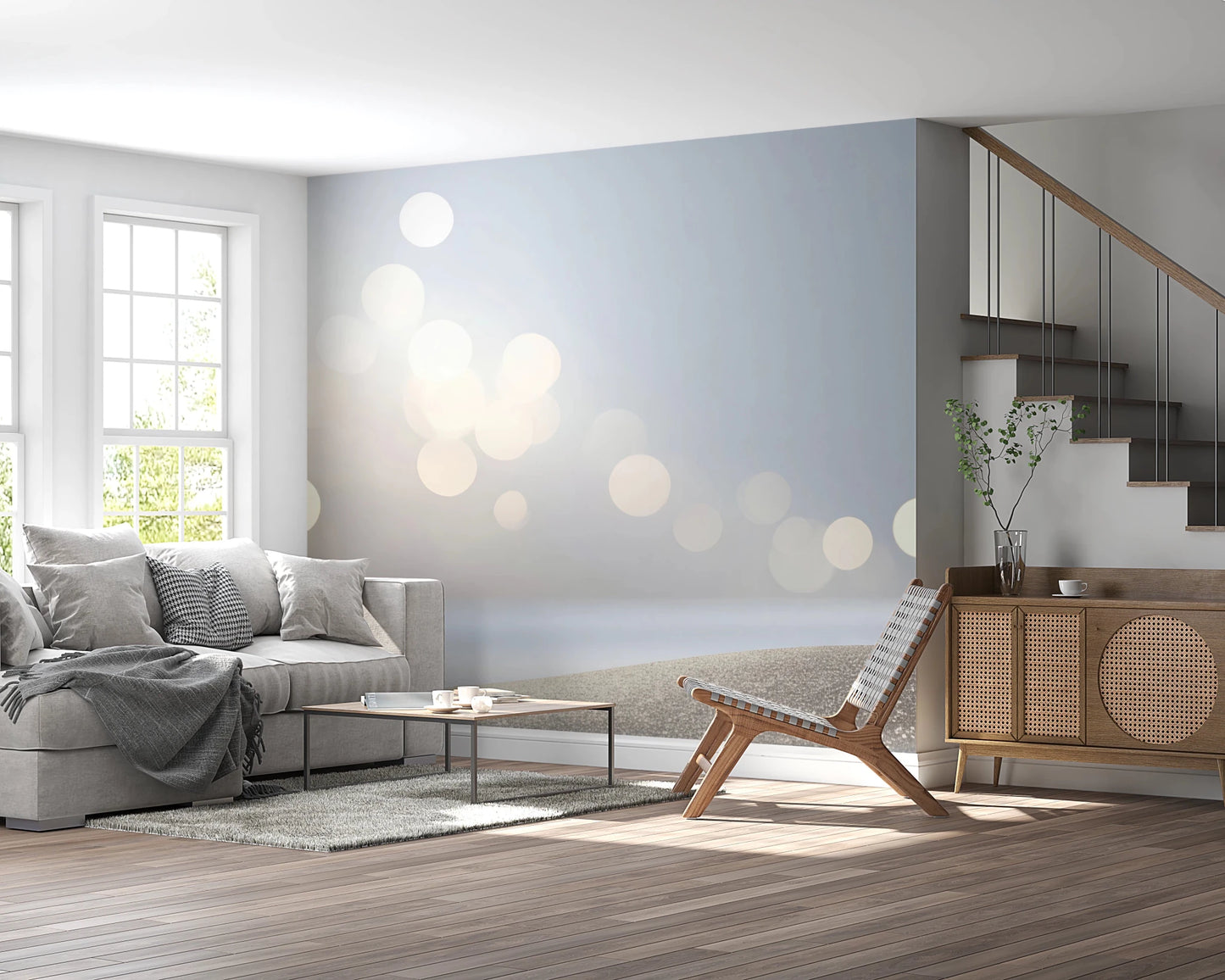 Soft focus aesthetic on a Subtle Sparkle Wall Mural for simple decor.
