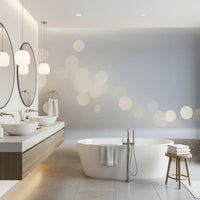 Abstract light bokeh on this Subtle Sparkle Wall Mural with beige hues for bathroom walls