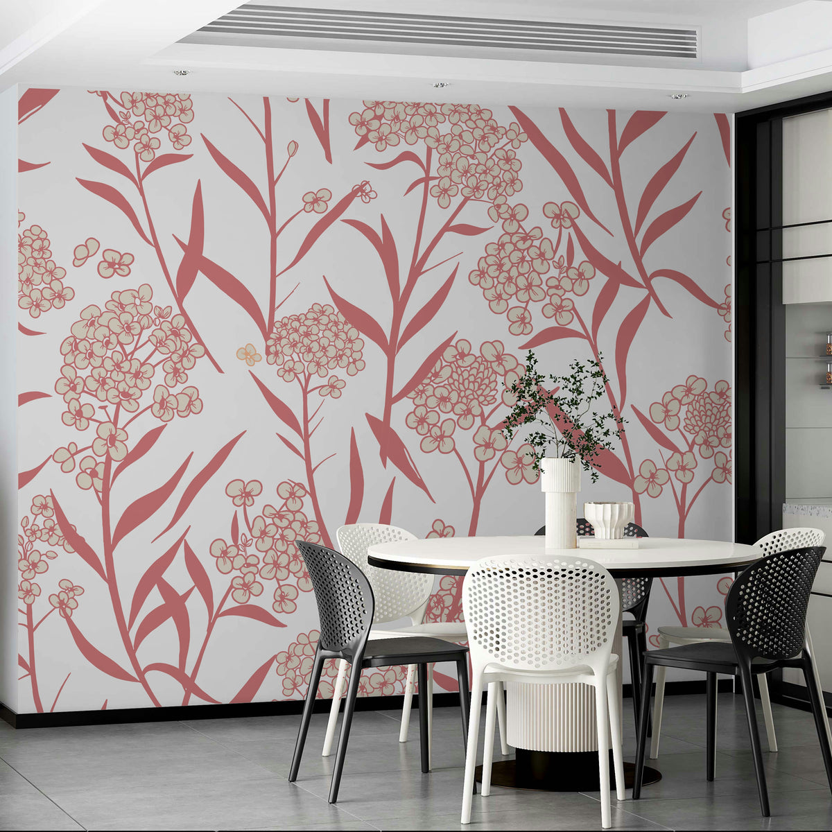 Peel and stick spring wallpaper in a calming blush color palette