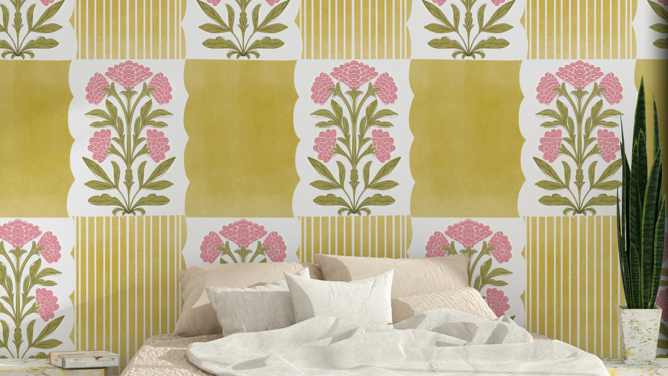 Subtle stripes and blooms wallpaper design

