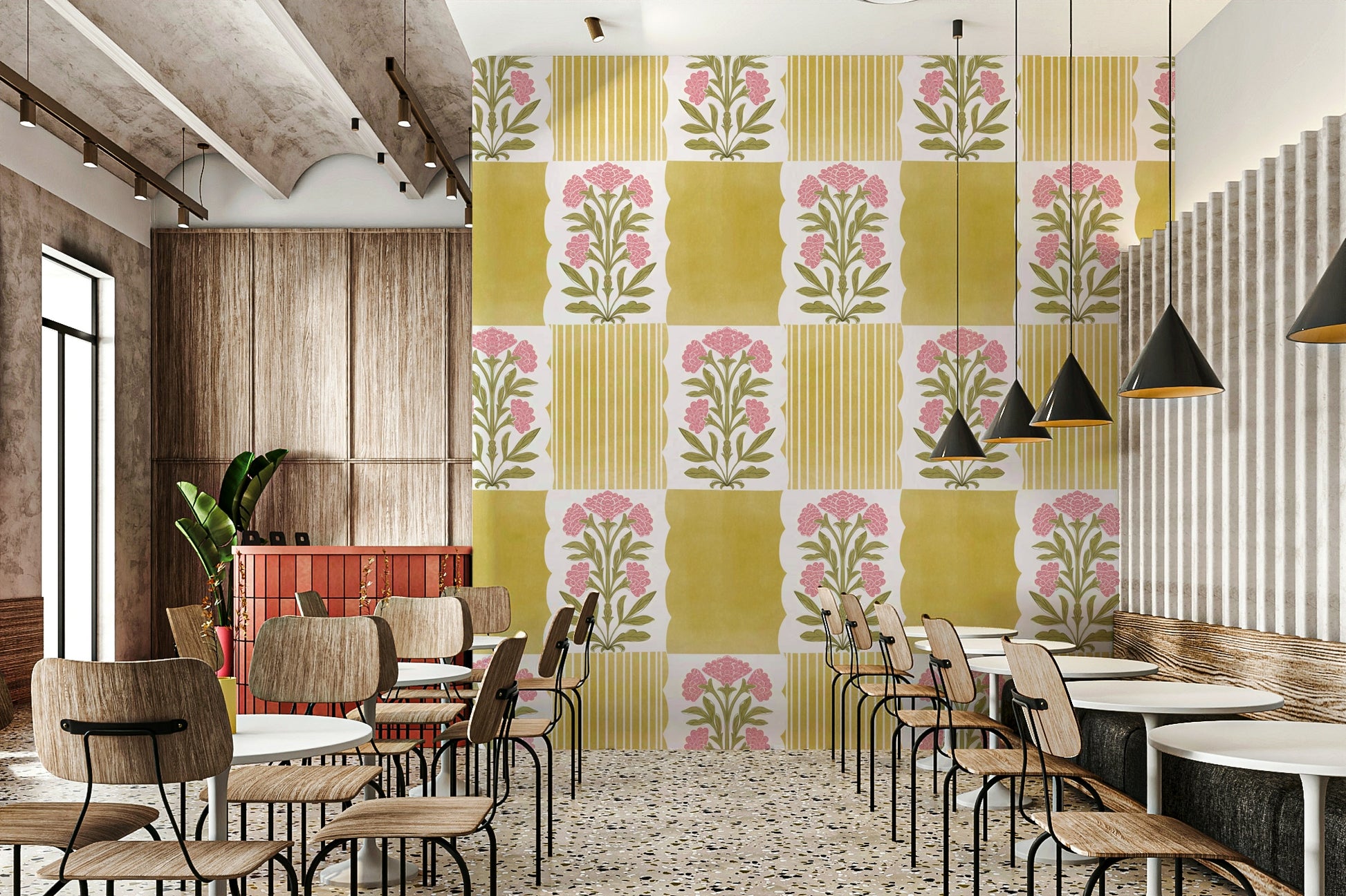 Soft floral pattern with striped background

