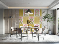 Elegant wall mural featuring stripes and florals

