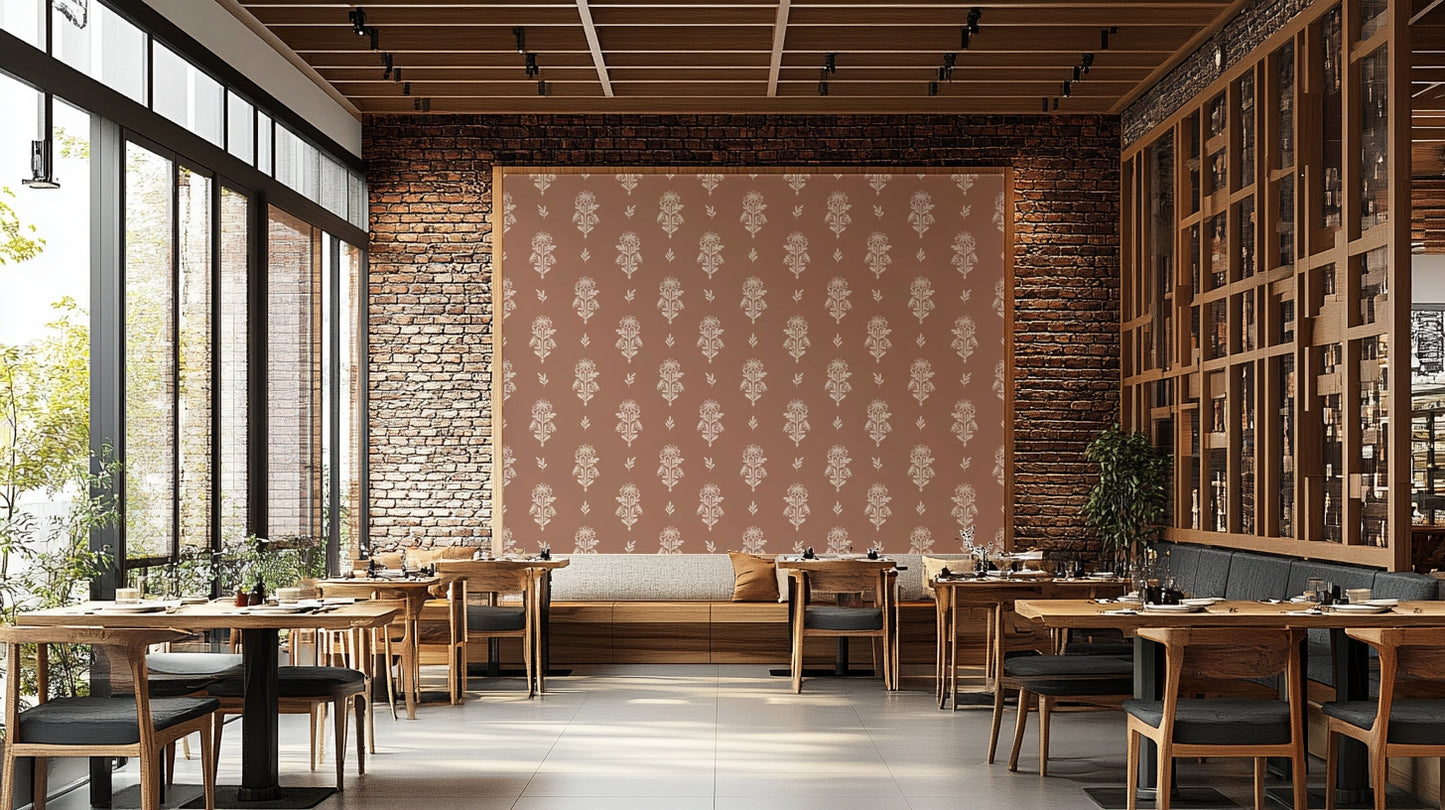 Warm terracotta floral wallpaper

