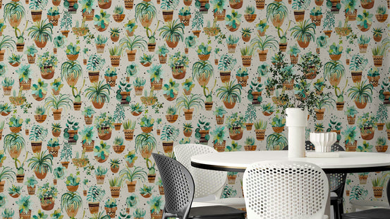 Succulent Home Pots Plants Wallpaper with lush succulents in various pots.

