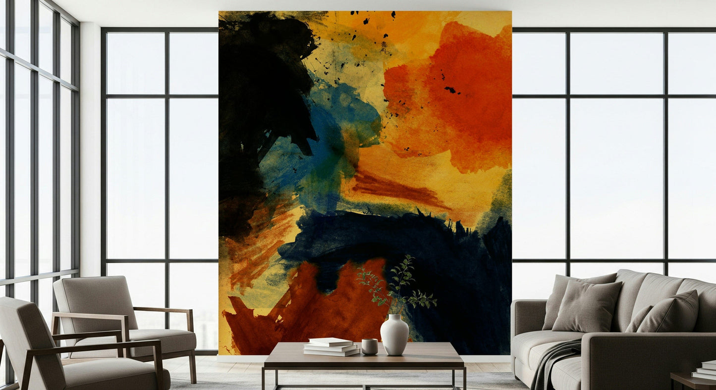 A contemplative colorful dynamic wallpaper mural for a feature wall.