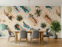 Soft pastel wall mural inspired by summer skies and warm horizon transitions.