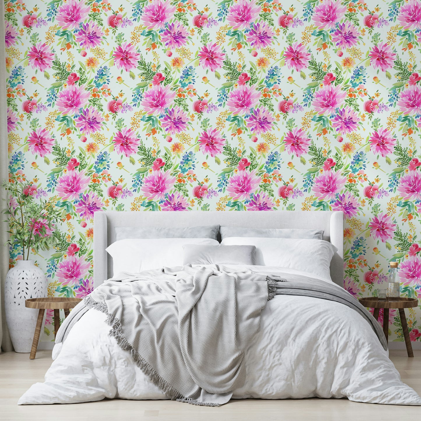 Colorful summer garden-themed wall wallpaper

