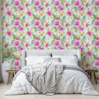 Colorful summer garden-themed wall wallpaper

