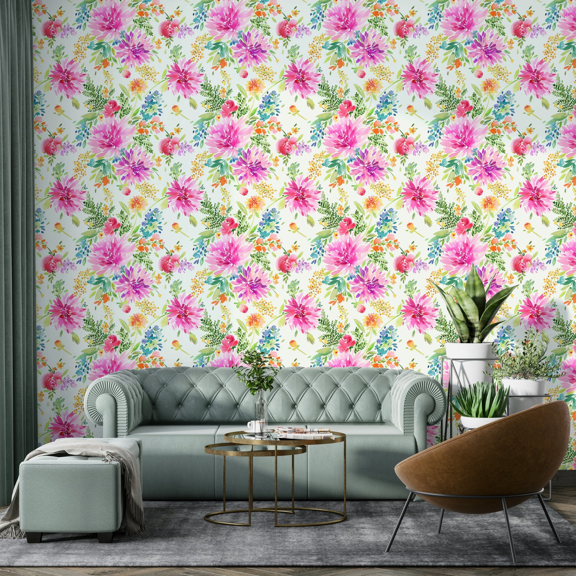 Multicolor dahlia floral print for interiors

